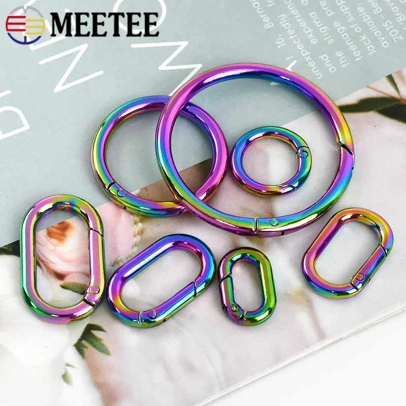 10/20Pcs 10-50mm Rainbow O Ring Metal Buckles Oval Spring Rings Carabiner Snap Clip Clasp Keyring Hook Accessories for Handbags