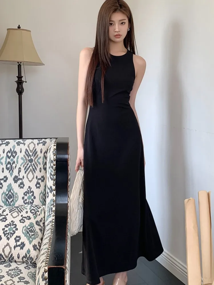 

Sexy Backless Elegant Long Dress For Woman Summer O Neck Sleeveless Hollow Korean Prom Dresses Fashion Party Female Vestido Robe