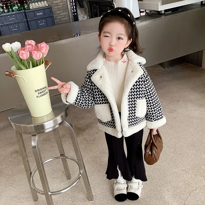 Girls Plush Jacket Autumn and Winter 2024 New Fashion Children Autumn and Winter Girls Thick and Fashionable Top