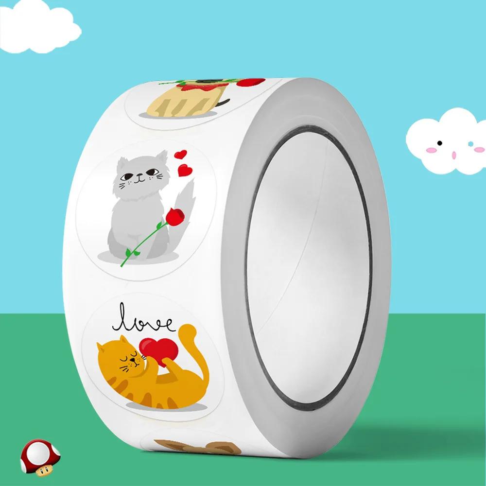 

500 / roll Cute Cartoon Animal Dog Cat Sticker Gift Wrap Label Valentine's Day Decoration Self-adhesive Office Stationery