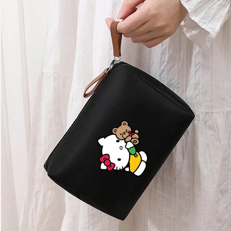 Bolsa de cosméticos de viaje de Hello Kitty para mujer, almacenamiento de moda de gran capacidad, bolsas de cosméticos de lavado convenientes para