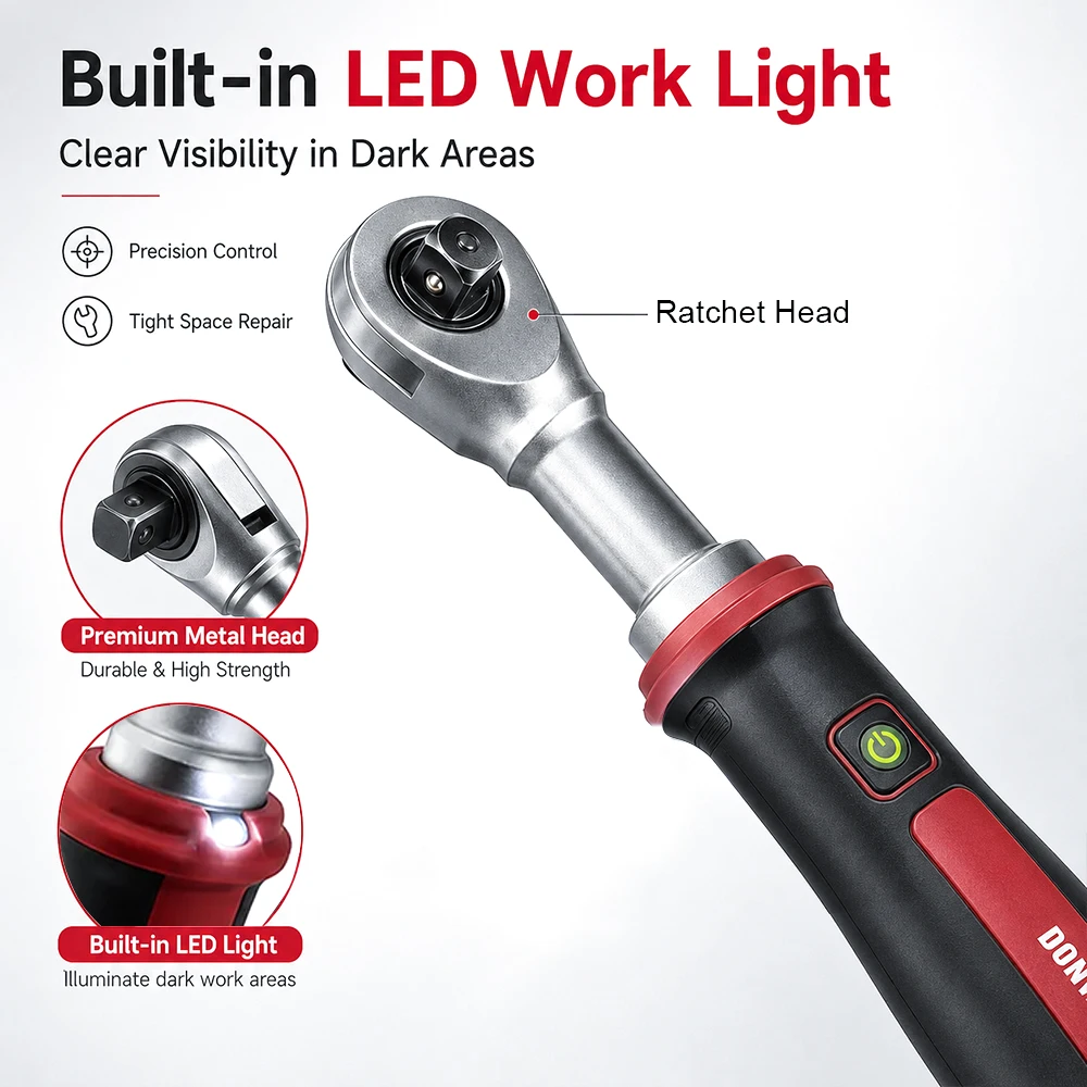 3/8'' Electric Power Ratchet Wrench Cordless 3.6V Rechargeable LED Light USB-C Charging Auto Repair To