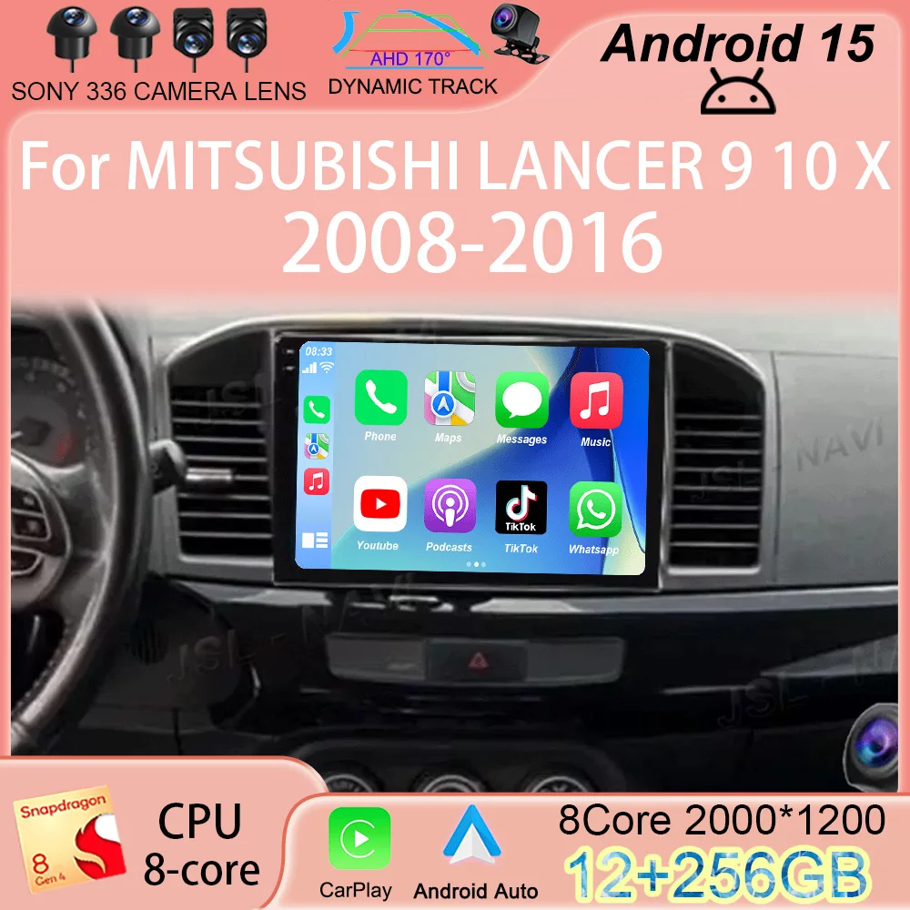 

video Player Android 15 For MITSUBISHI LANCER 9 10 X 2008 - 2016 9Inch Car Radio Stereo Audio GPS Player Carplay Auto Screen