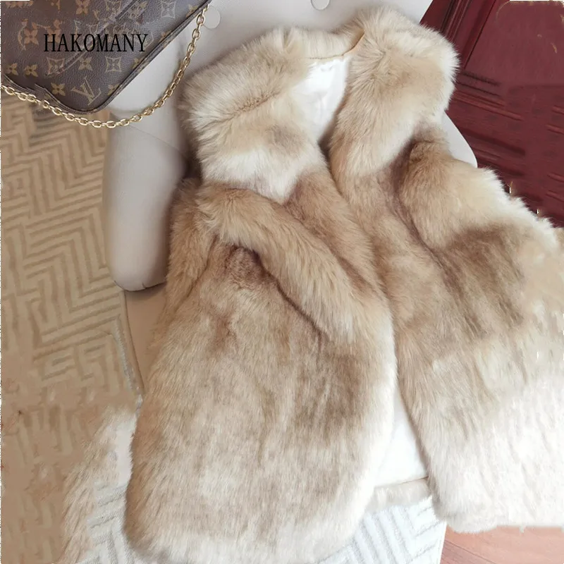 

2023 Women Furry Fur Sleeveless Jacket Keep Warm loose Vest Outerwear Winter V neck Hairy Shaggy Soft Fox Faux Fur Waistcoat