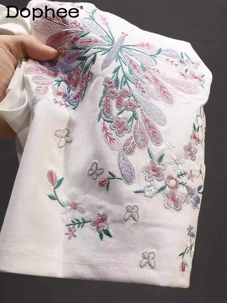 

Trendy Over Size Short-sleeve T-shirts Men Women 2025 Summer New Versatile Butterfly Embroidery Design Tees Loose Comfort Tops