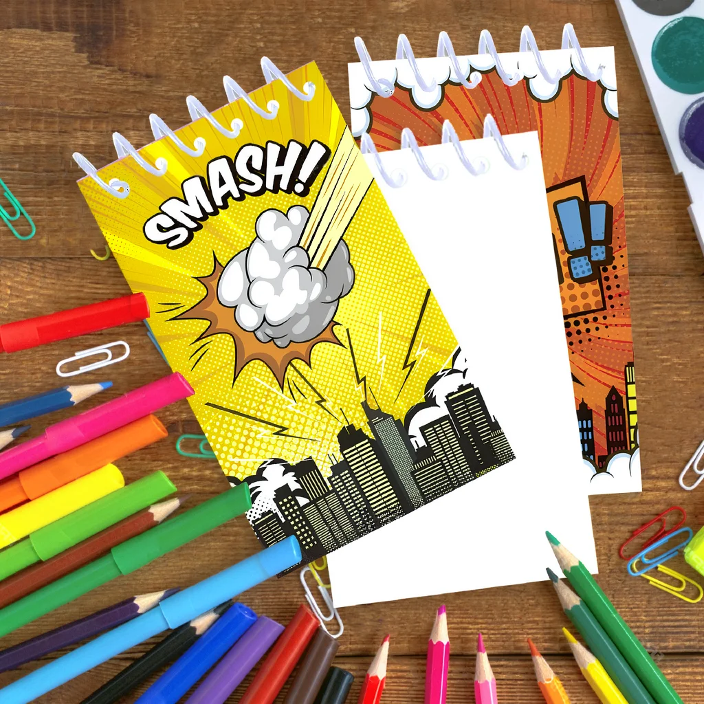 8pcs Comic Superhero Spiral Pocket Notebook Vertical Flip Memo Pad Vibrant Notepad Student School Travel Gift Journal Supplies