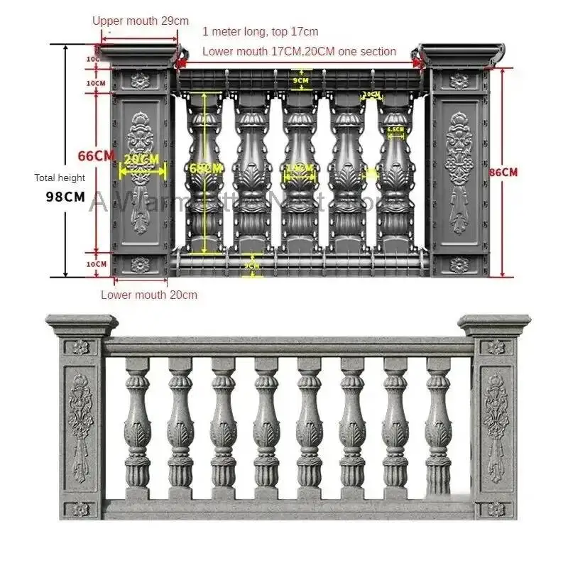 European Villa Roman Column Railing Mold Home Garden Buildings Guardrail Mold Thickened Cast-in-place Cement Balcony Fence Molds