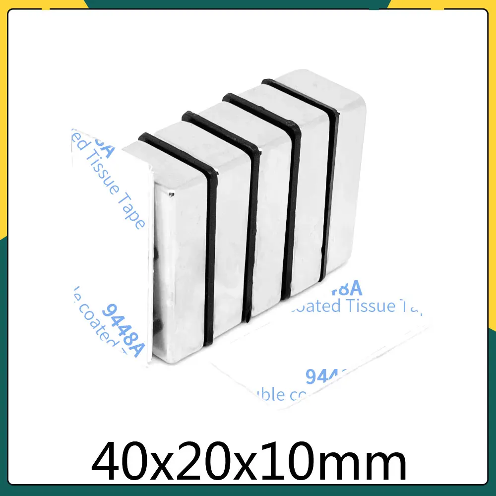 1/2/3/5PCS 40x20x10mm Sheet Strong Powerful Magnets With 3M Self - Adhesive 40*20*10 Thick Block Permanent NdFeB Magnet 40x20x10