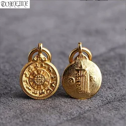 100% 925 Silver Gold Plated Buddhist Klachakra Symbol Amulet Pendant Tibetan Nine Direction Eight Symbols Charm