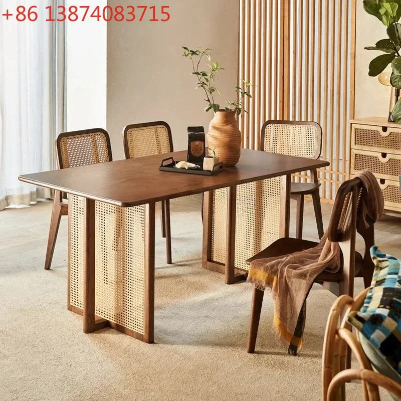Japanese dining table ash wood rattan retro bench chair walnut solid wood table