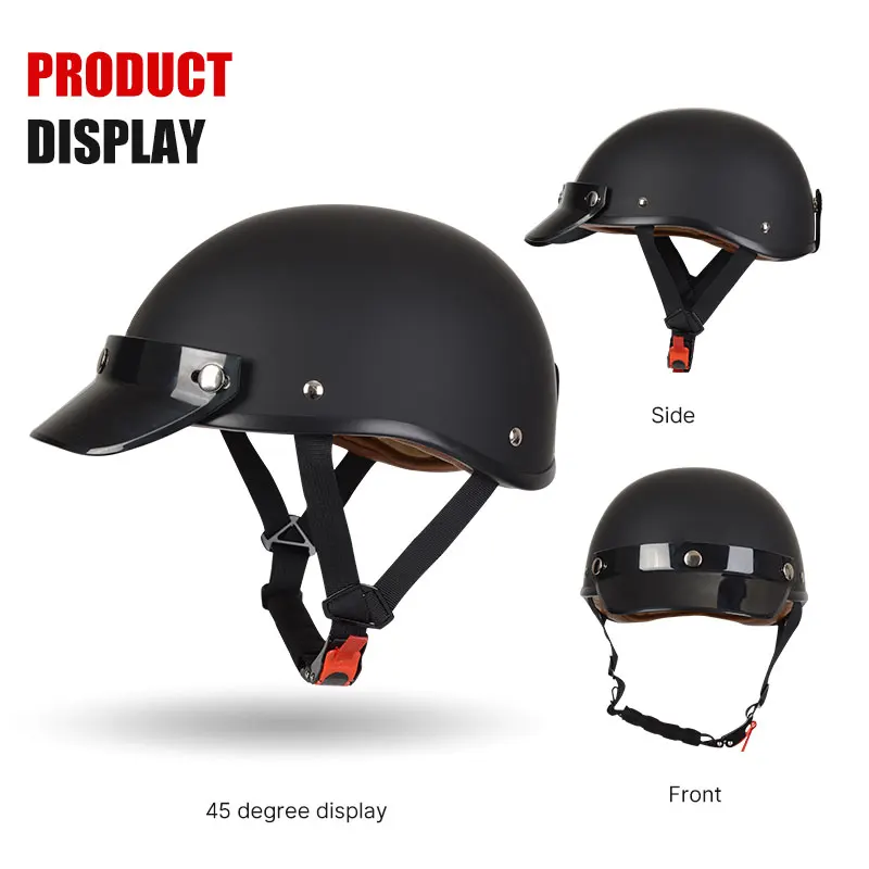 Adult Retro Motorcycle Crash Half Helmet Motorbike Matt Black Open Face Helmets Cascos Para Motos Motorrad Helm DOT Approved