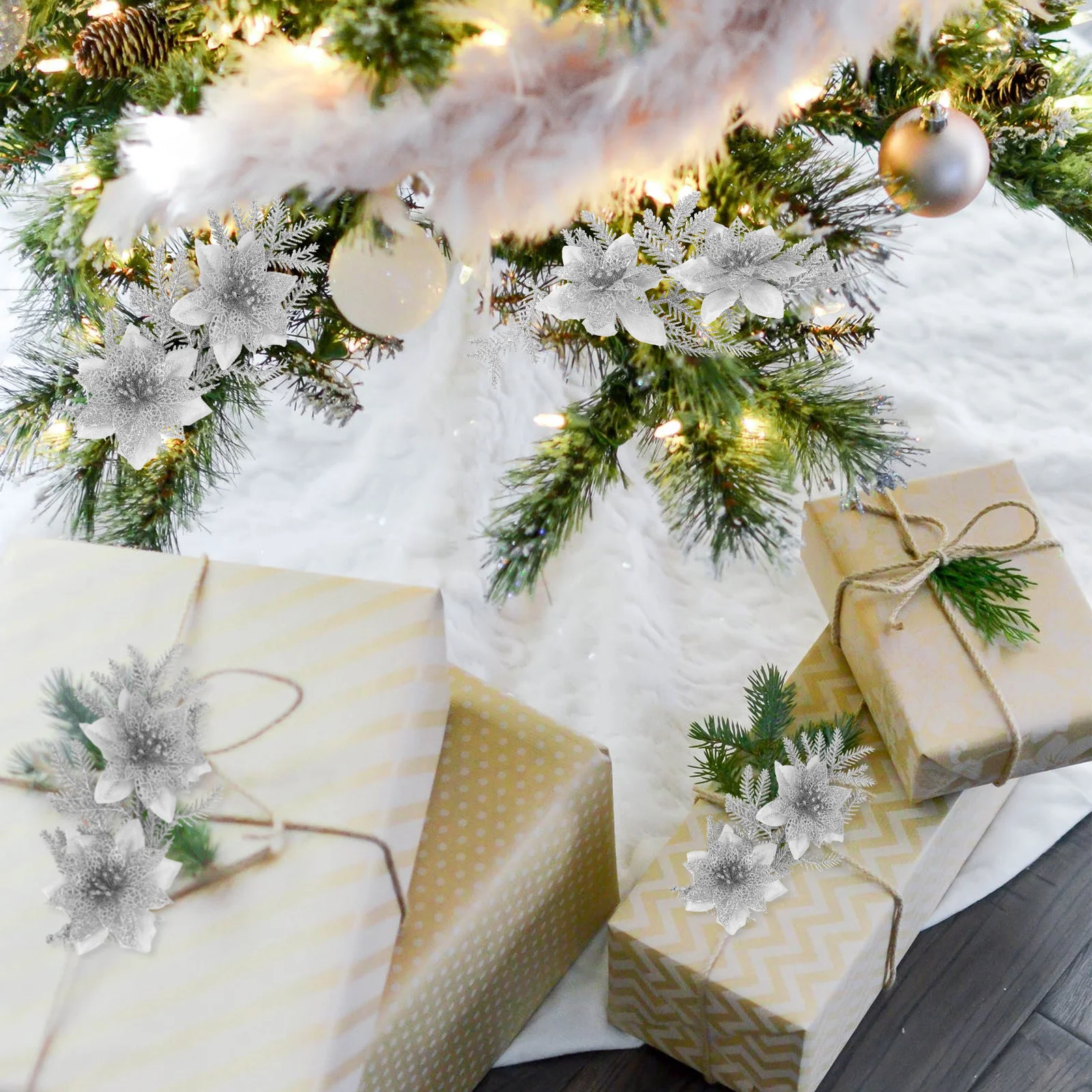 

2Pcs Christmas Tree Hanging Decor Flower Pendant Simulated Cloth Plastic Xmas Pendant Party Supplies Cloth Plastic Flower