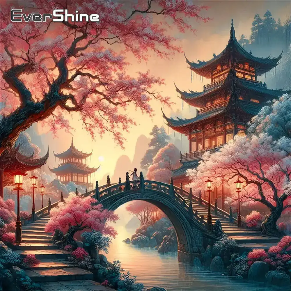 Evershine Full Square Round Diamond Embroidery House Landscape DIY Mosaic Bridge Acrylic Craft Supplies Painting Tree Child Gift