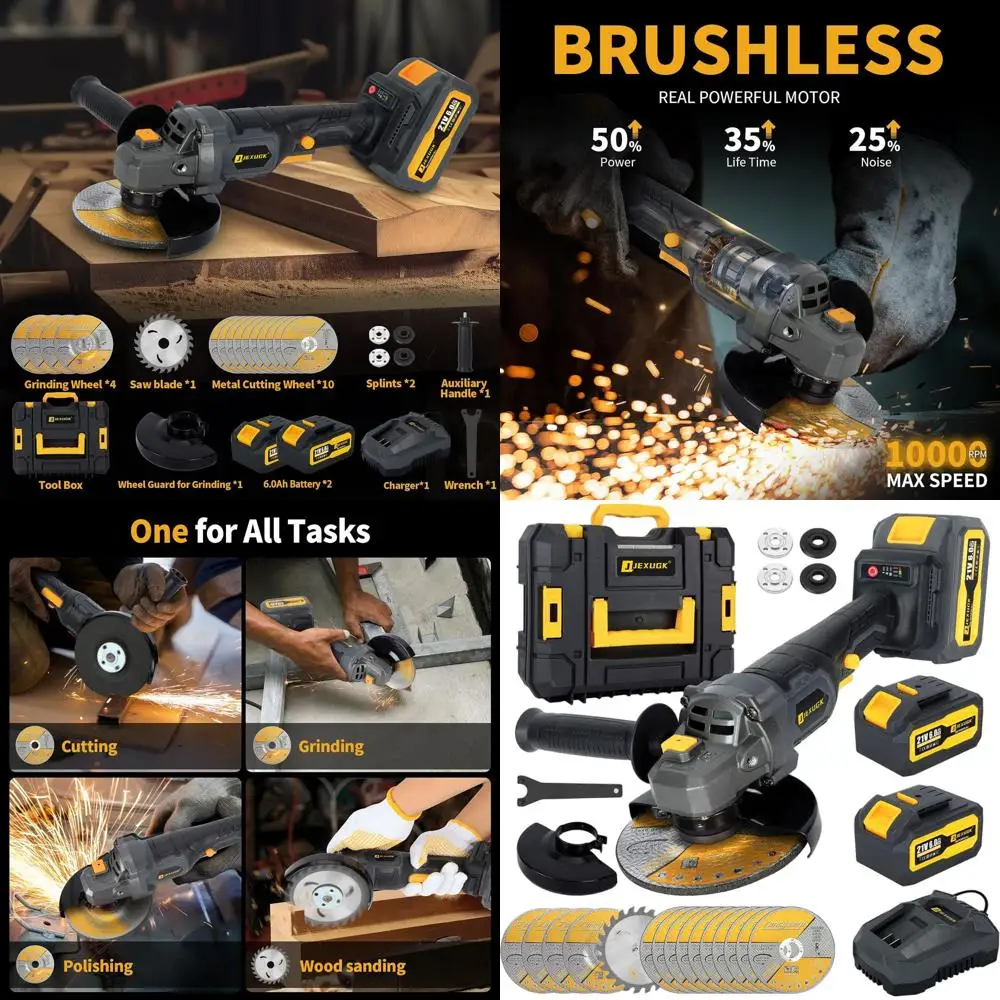 

5 Brushless Angle Grinder Kit with 2x6Ah Batteries and Charger, 125mm 10000RPM Variable Speed for Metalwork and Polishing