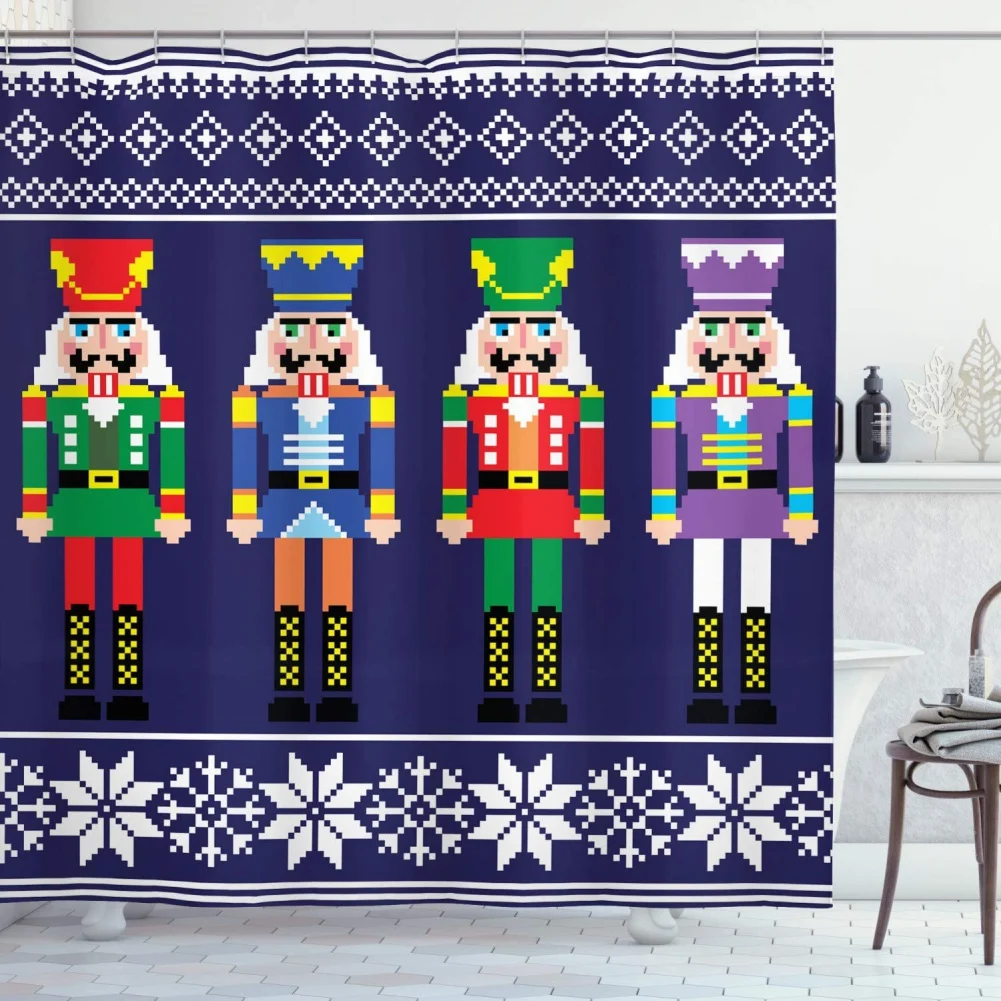 Christmas Decoration Nutcracker Soldier Shower Curtains Print Shower Curtain Waterproof Polyester Bathroom Curtain Home Decor