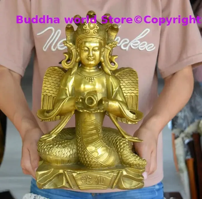 Special Offer - Southeast Asia Thailand India HOME Temple Sea god Golden Snake Immortals Naga Brass FENG SHUI statue