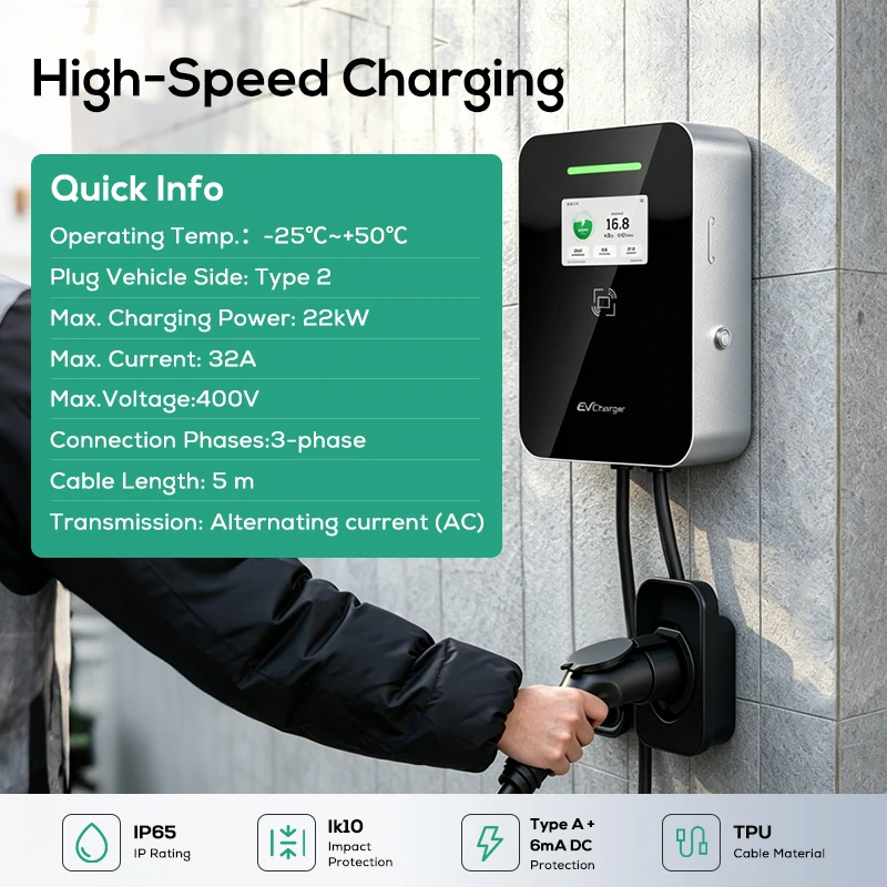 Ovrod 32A 3-Phase Waterproof Outdoor EV Charger Wall Mount New Condition for Toyota Bz4X 22Kw ARJ Cihazi Evse Charger