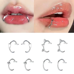 2PCS Trendy 10mm Punk Clip on Fake Piercing Nose Wrap Lip Rings Unisex Nose Ring Women Men Tusk Body Jewelry