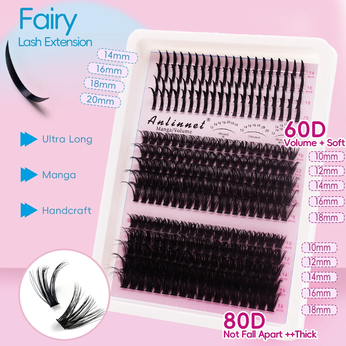 

14Rows Bottom&Spiky Lashes Clusters Volume Individual Lashes Cluster DIY Fluffy Manga Cluster Eyelash Extensions，Handmade