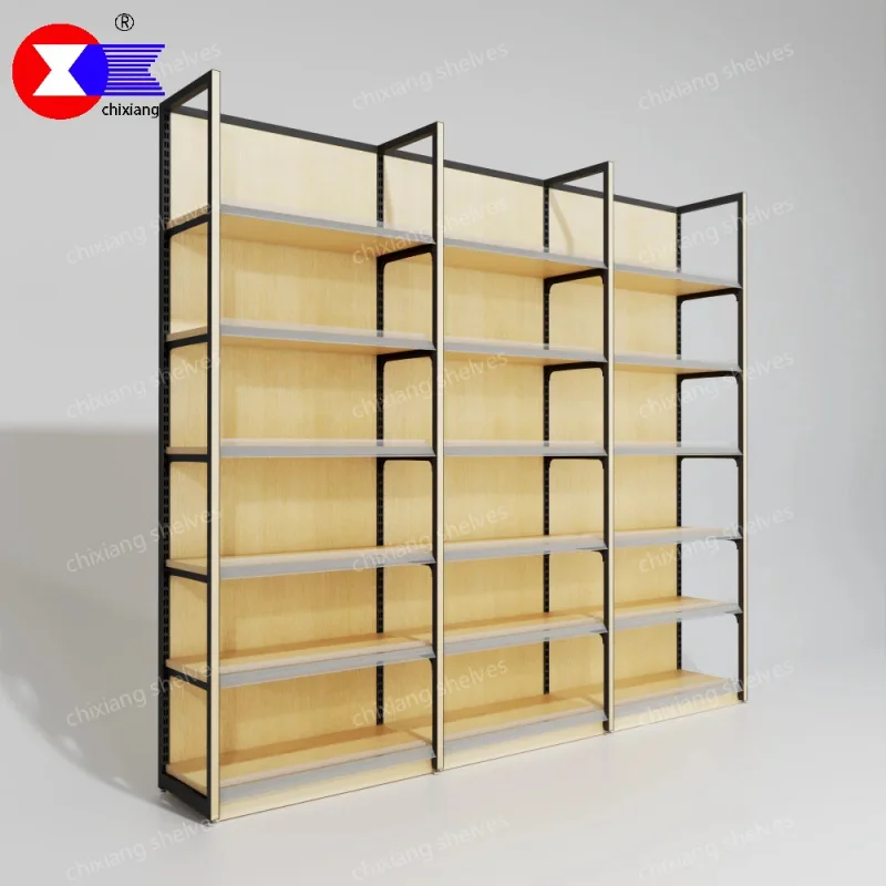 custom.ChiXiang Yiwu Supermarket Display Shelves Side Shelf Metal & Wood Light Duty Gondola Shelving