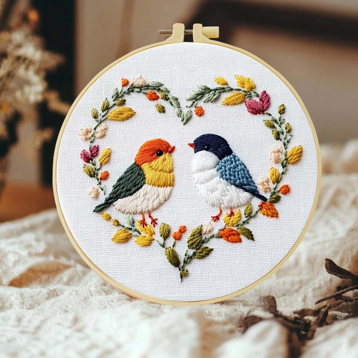 Love Birds Stickerei-Starter-Set, DIY-Kreuzstich-Set für Anfänger, bedruckt, Nähen, Kunst, Handwerk, Malerei, Heimdekoration, Nadelkunst – Detail 2