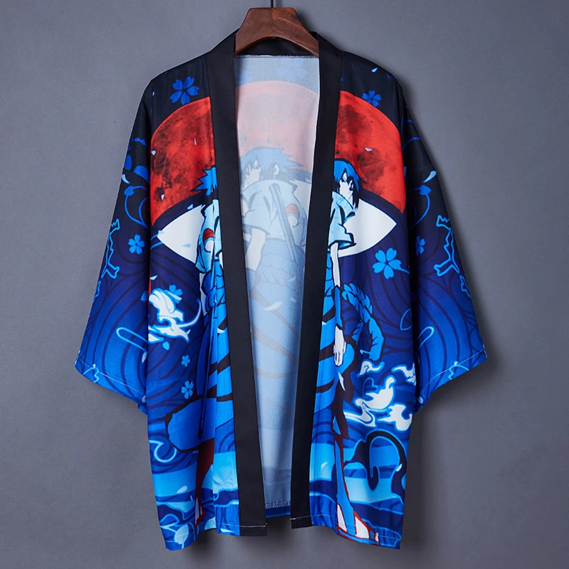 

Japanese-Style Retro Loose-Fitting Three-Quarter Sleeve Printed Kimono Fashion Versatile Cardigan Haori Summer Beach Vacation Swimwear Bathrobe Cover-Up Japanese Traditional Ethnic Style Improved Thin Jacket