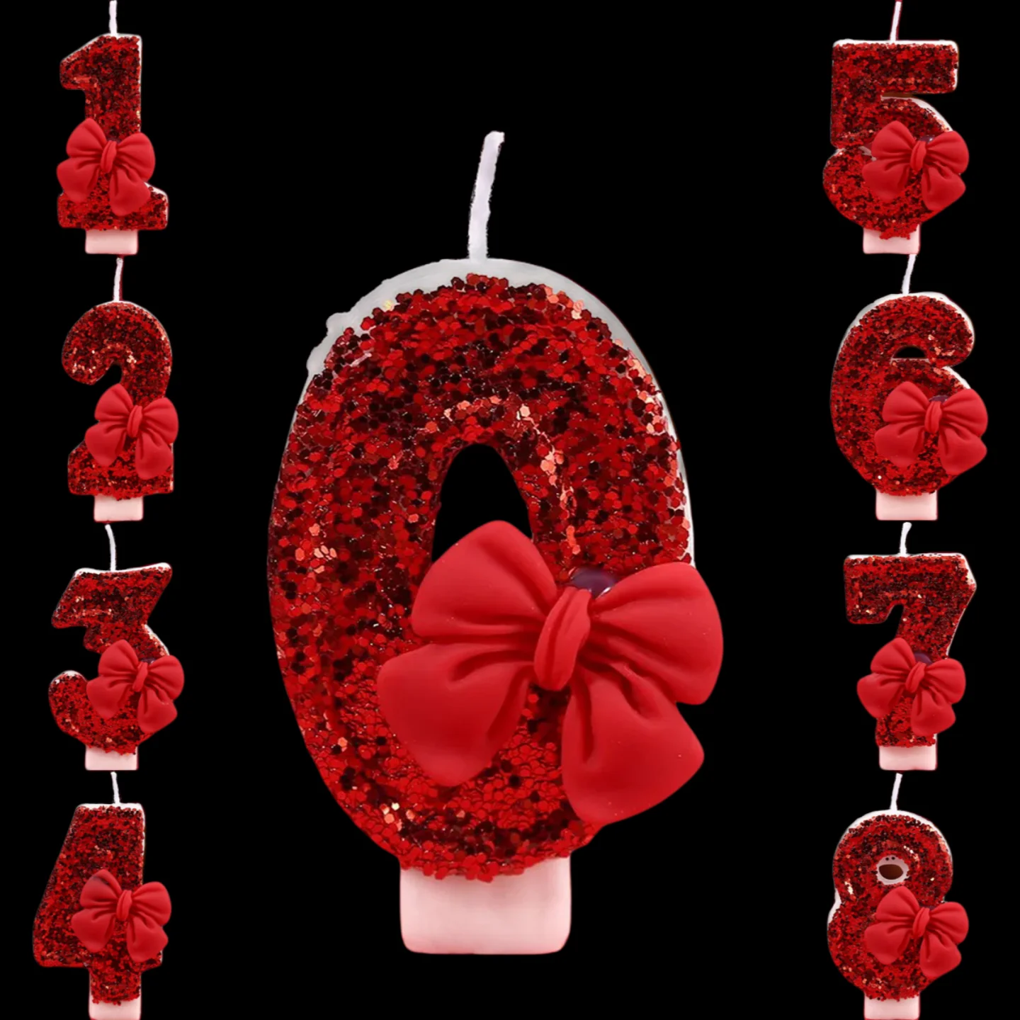 

Красная цифровая свеча с бантом для дня рождения - романтический топпер для торта ко Дню святого Валентина, креативная свеча с блестками