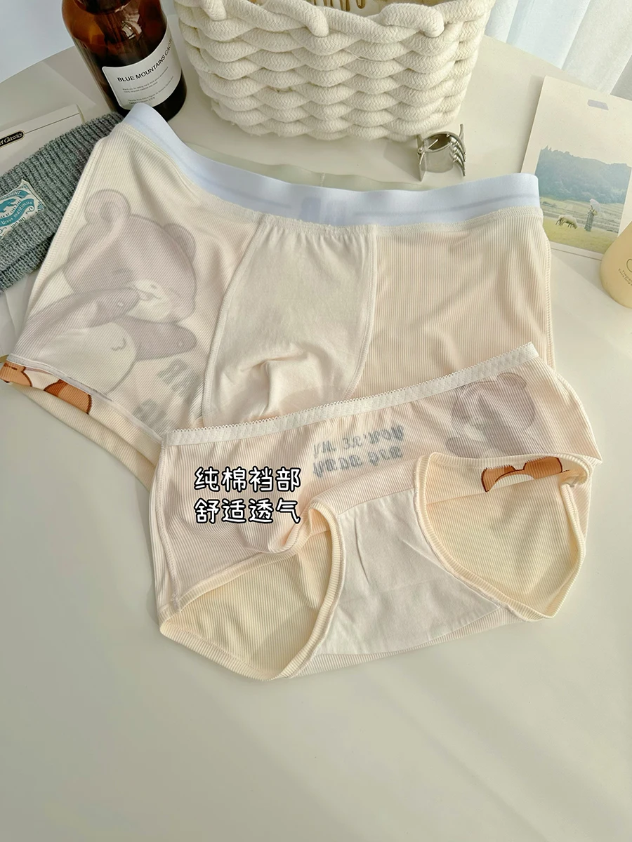 Lolita Couple Panties Cute Cartoon Bear Couple Underwear Men And Women Ice Silk 2024 New Pure Cotton Underwear