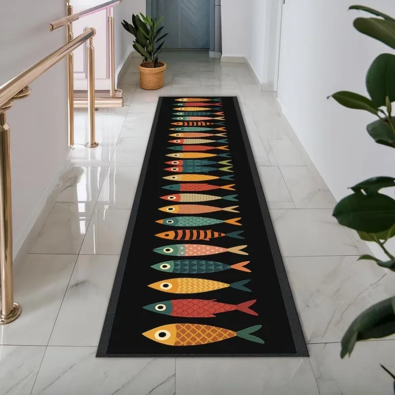 2D Fish-shaped Running Track Carpet Colorful Bohemian Folk-style Kitchen Rugs Venaia Style Anti-slip Floor Mat for Corridors