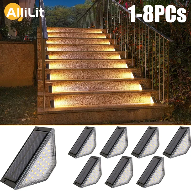 AlliLit 1-8 PCS Solar Step Lamp Outdoor Waterproof LED Stairs Outdoor Solar Step Lamp Solar Deck Decoration Stair Patio Lamp