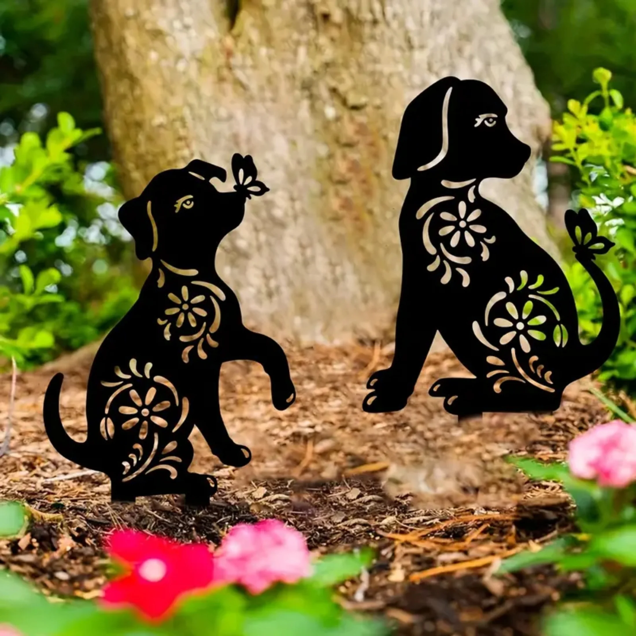 Durable black steel courtyard art - eye-catching outdoor decoration for dog lovers Enchanting metal dog garden decoration