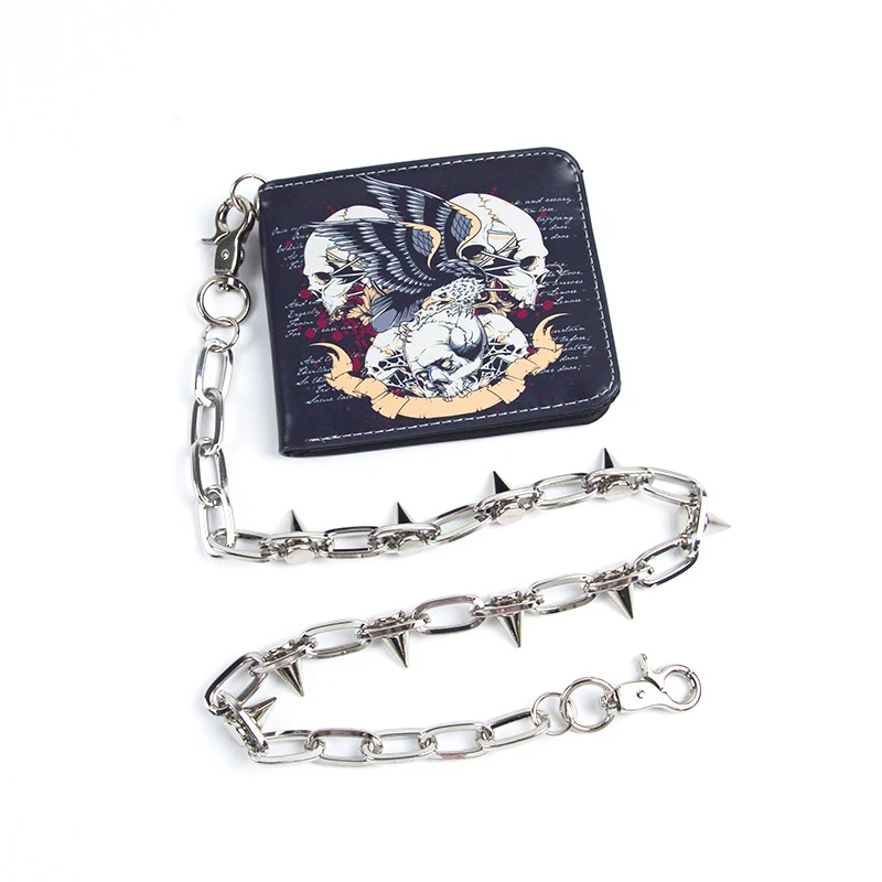 Ultra Thin Portable Short Men Wallet Retro Skull Print Zipper Coin Purse Casual Male Card Holder