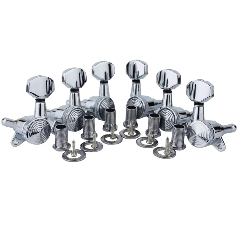 6Pcs/set Guitar Locking Tuners (3L + 3R Handed), 1:18 Ratio Lock String Tuning Key Pegs Machine Heads with Hexagonal Handle