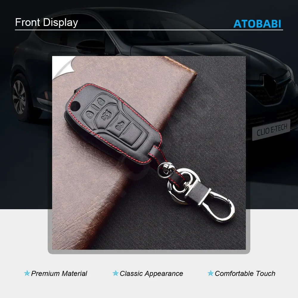 Leather Car Key Cover Bag For Ford Fusion 2013-2016 F-150 F-250 F-350 F-450 2022 2023 2024 Flip Remote Fob Protector Case Holder