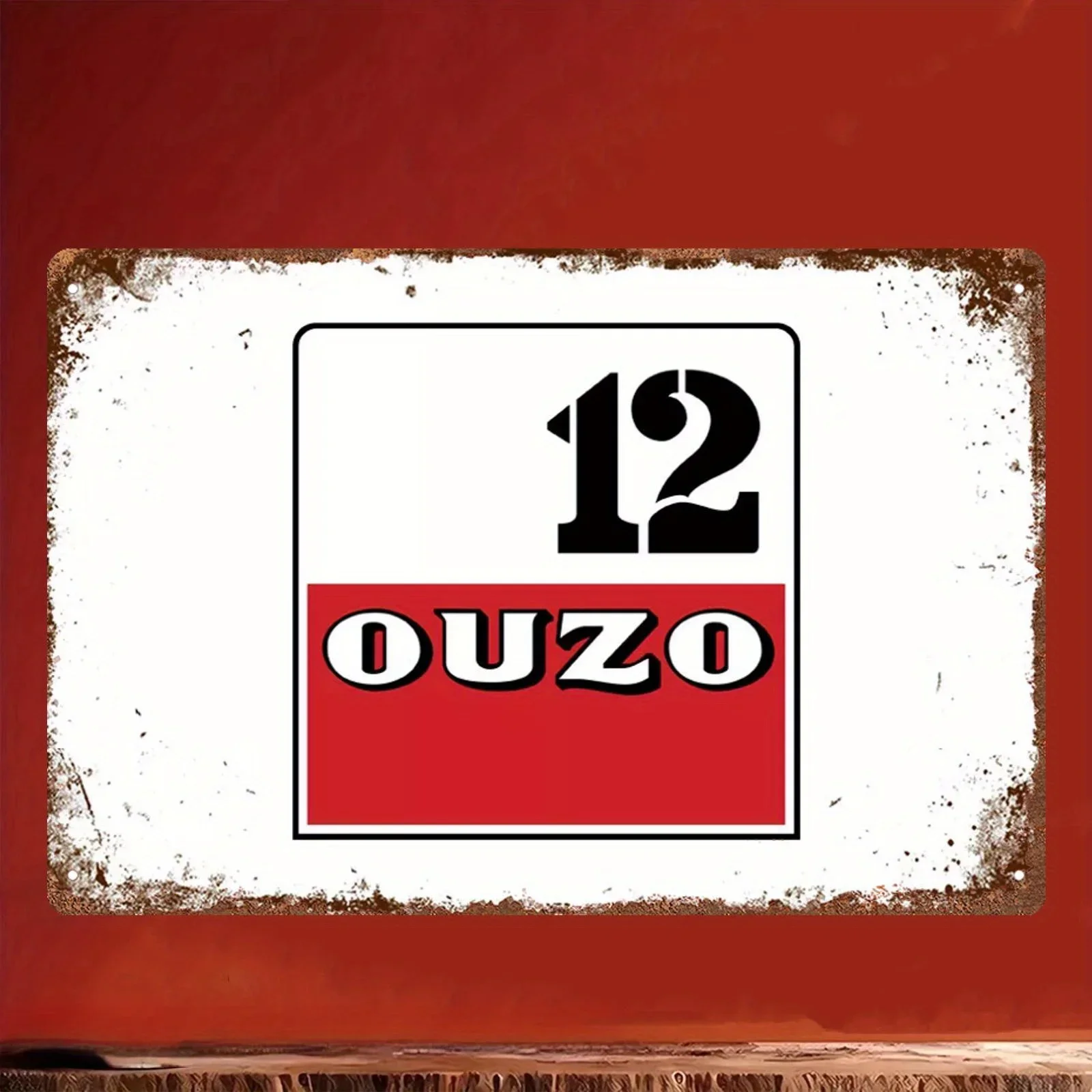 1PC Vintage Ouzo Decorative Tin Painting Retro Metal Wall Panel 20.32x30.48cm Distressed Design for Home Bar Garage