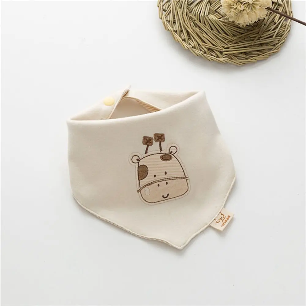 Baby 100% Organic Cotton Bib For Age 0-2 Cartoon Embroidery Saliva Towel Newborn Soft Absorbent Triangle Towel Burp Cloths