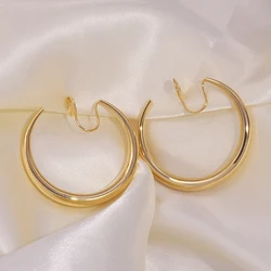 Smooth Metal Circle Hoop Clip on Earrings For Woman Fashion Temperament Non Pierced Girl's Daily Wear Earrings Punk Jewelry