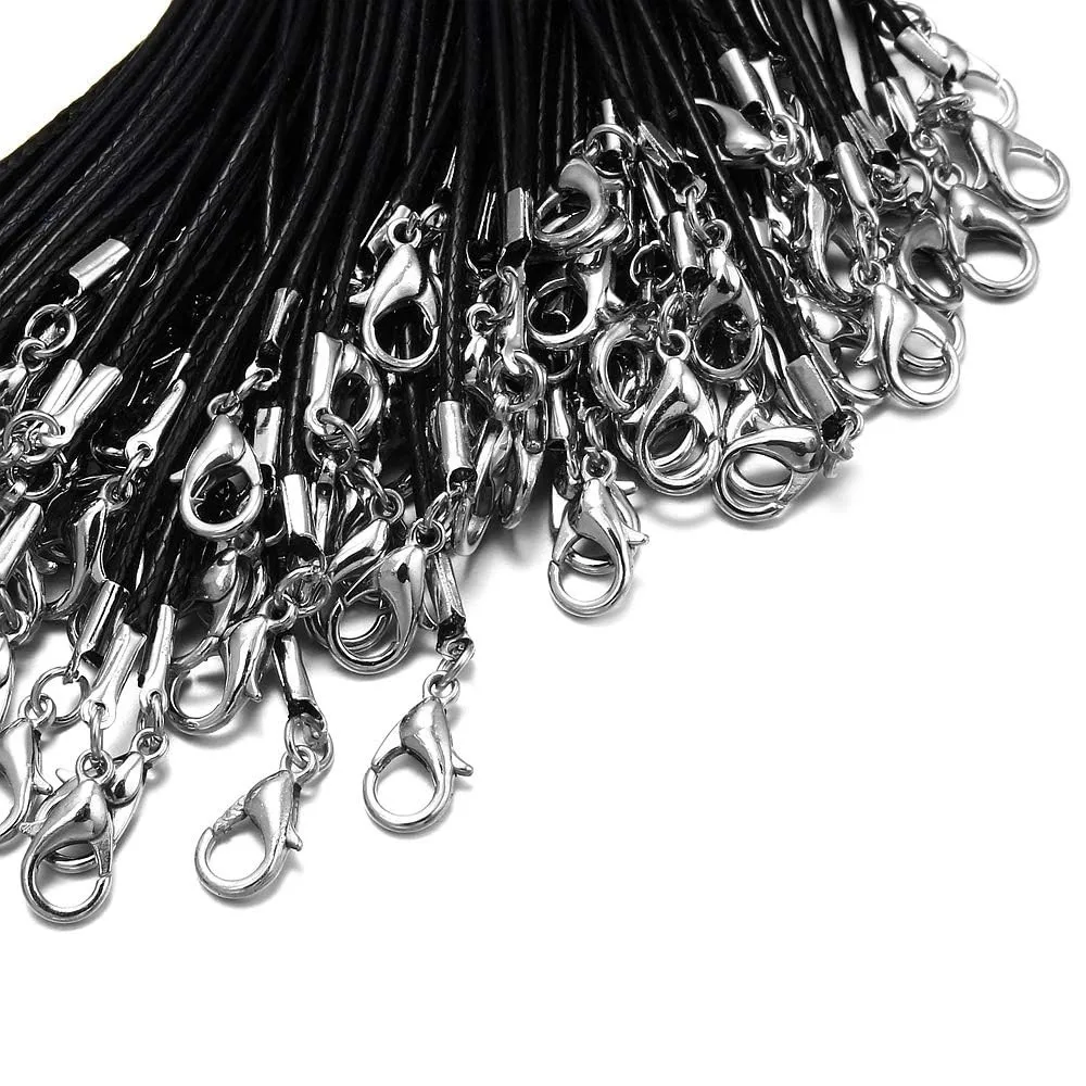 10/20/30/50Pcs Black Leather Cord Wax Rope Lobster Clasp Chain Necklace Pendant Chains For DIY Jewelry Making Supplies Accessory