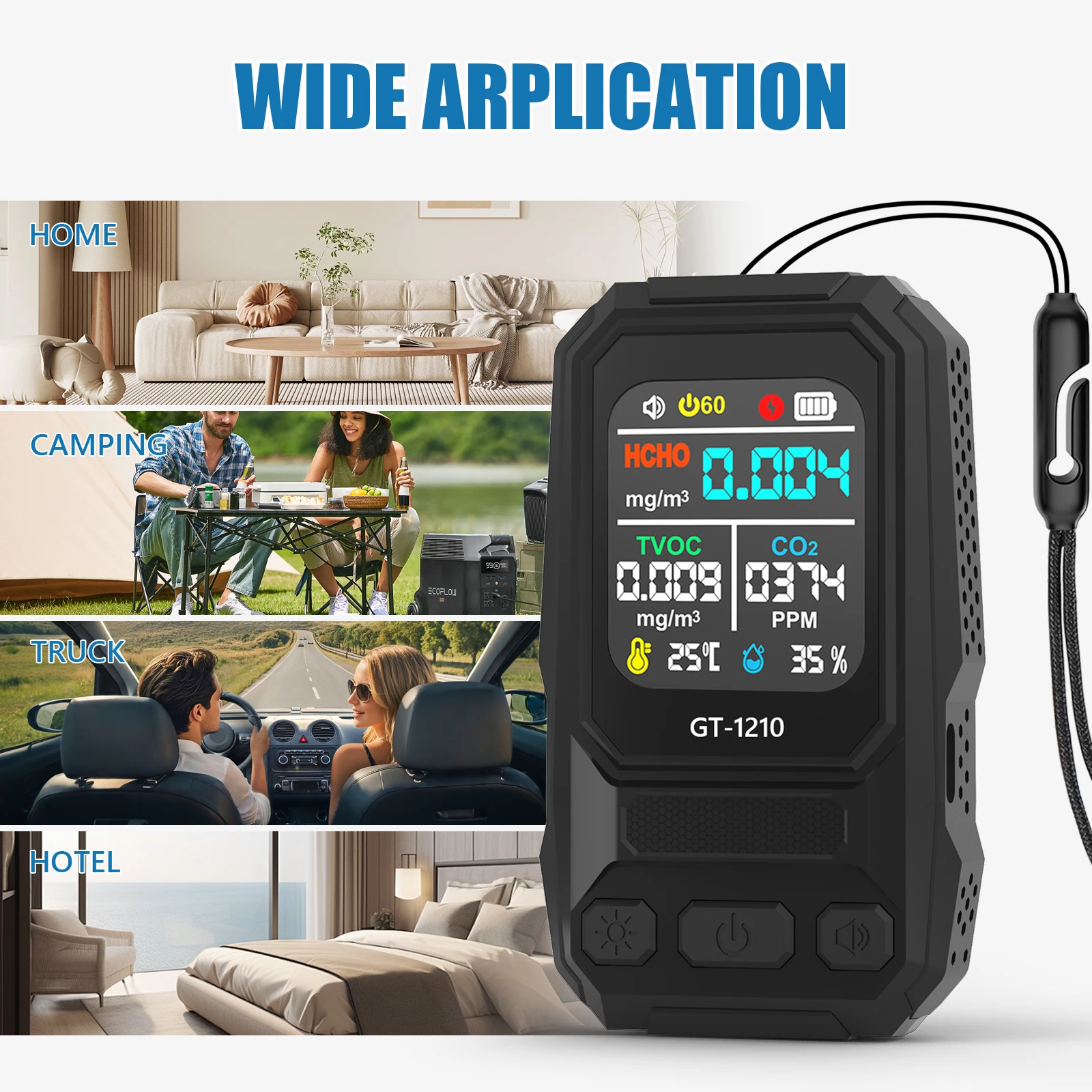 New 5 In 1 Air Quality Detector Formaldehyde TVOC CO2 Temperature Humidity Monitor   Gas Meter For Indoor Home Office and Travel