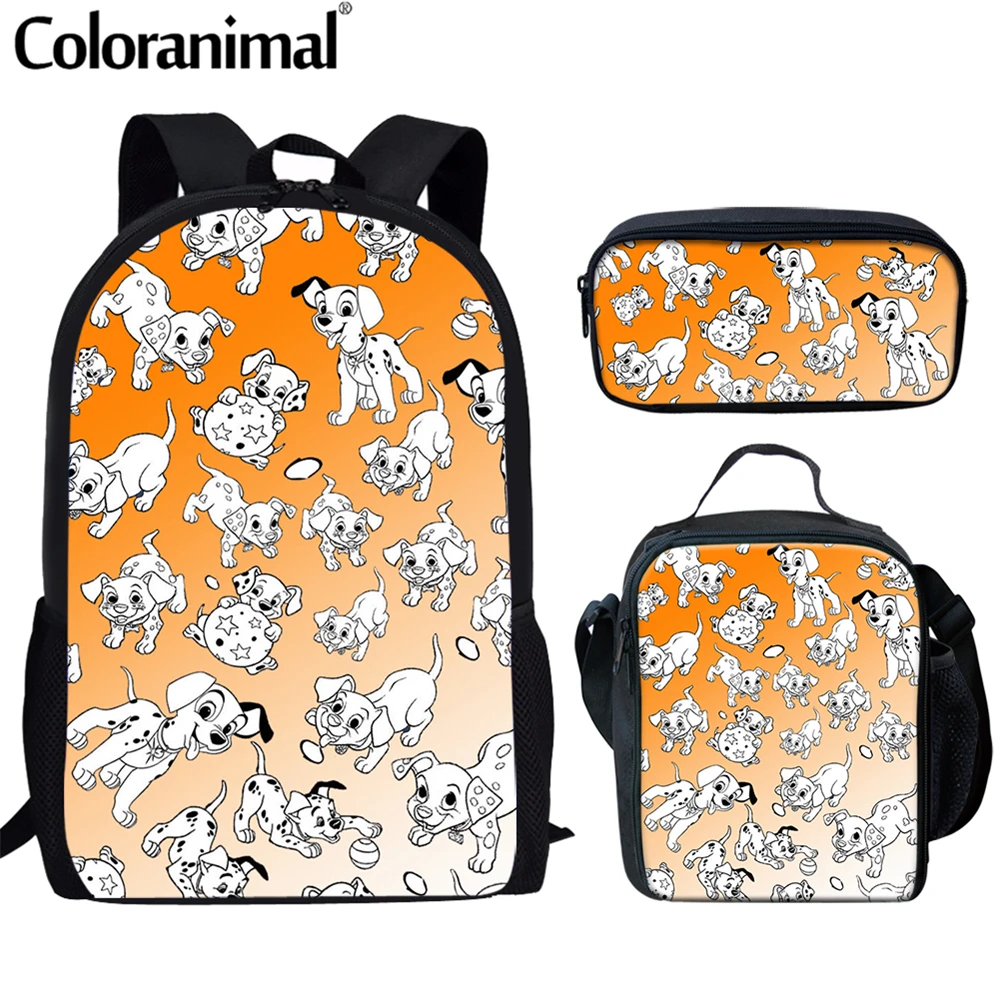 Cute Gradient Dalmatian Dogs Cartoon Pattern Girls Boys School Bag 3Pcs/Set Backpack With Lunch/Pencil Bag Bolsa Hot