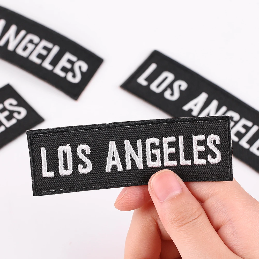 2PCS Embroidery "LOS ANGELES" Logo Stickers Iron on Patches for Clothes DIY Badge Apparel Hole Sewing Embellishments Accessories