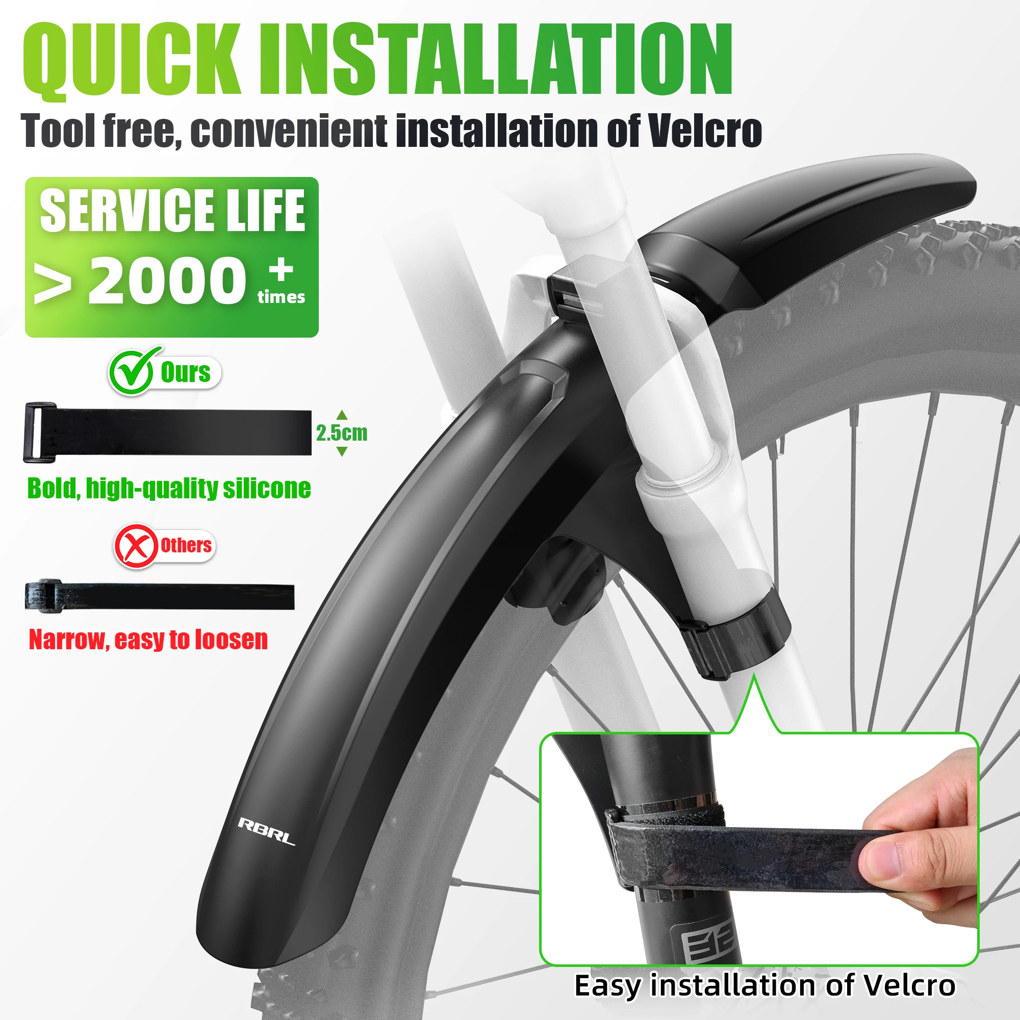 Garde-boue avant de vélo RBRL, couverture complète, Compatible avec pneus de 3 pouces, résistant aux éclaboussures, pour cyclisme électrique vtt