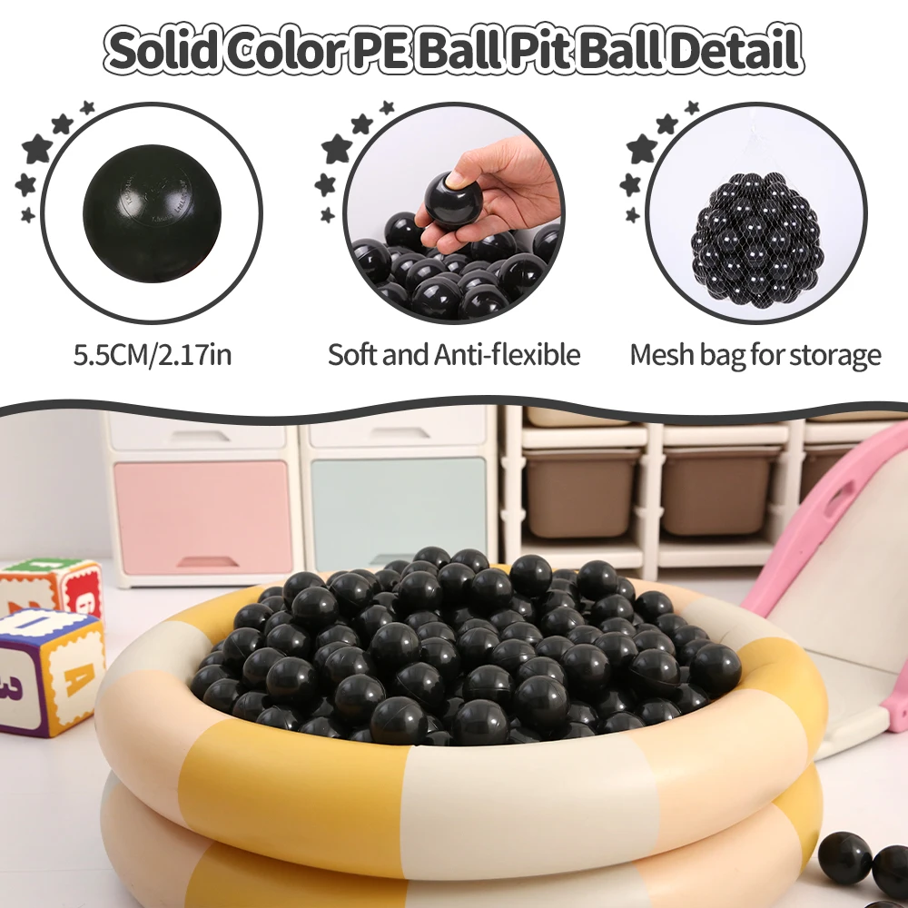 5.5CM 100Pcs Plastic Ball Pit Balls Black Ocean Ball for Children House Tents Education Centers Outdoor Sport Toys