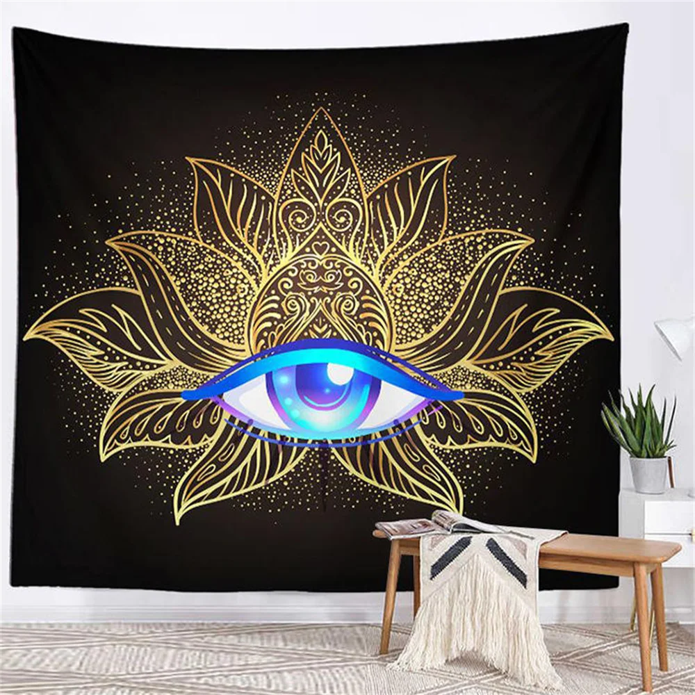 Chakra-Augen, Lotus, Yoga, Meditation, Wandbehang, Buddha, spiritueller böhmischer Wandteppich, Wandteppiche, Dekoration, ästhetisches Banner