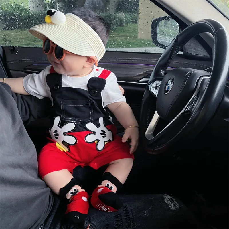 Disney Mickey Mouse One Piece Jumpsuits Baby Clothes Cartoon Style Loose Crawling Suit with Wrap Ass 0-2 Years K3902