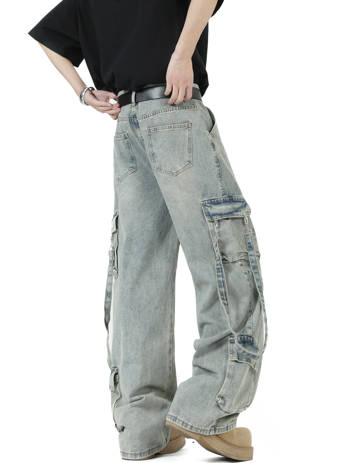 Summer Men's Workwear Jeans Straight Leg Wide Leg Pants Waed Design Street Sle Retro Loose Fit Trousers
