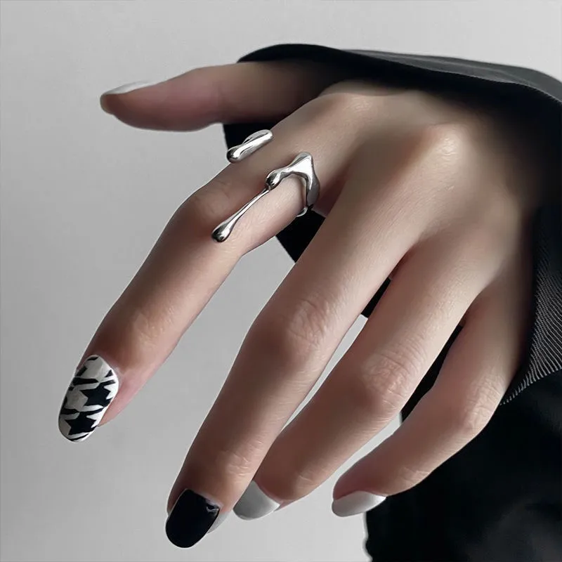 Punk Style Geometric Irregular Liquid Water Drop Rings for Man Women Vintage Silver Color Stainless Steel Ring Goth Jewelry Gift