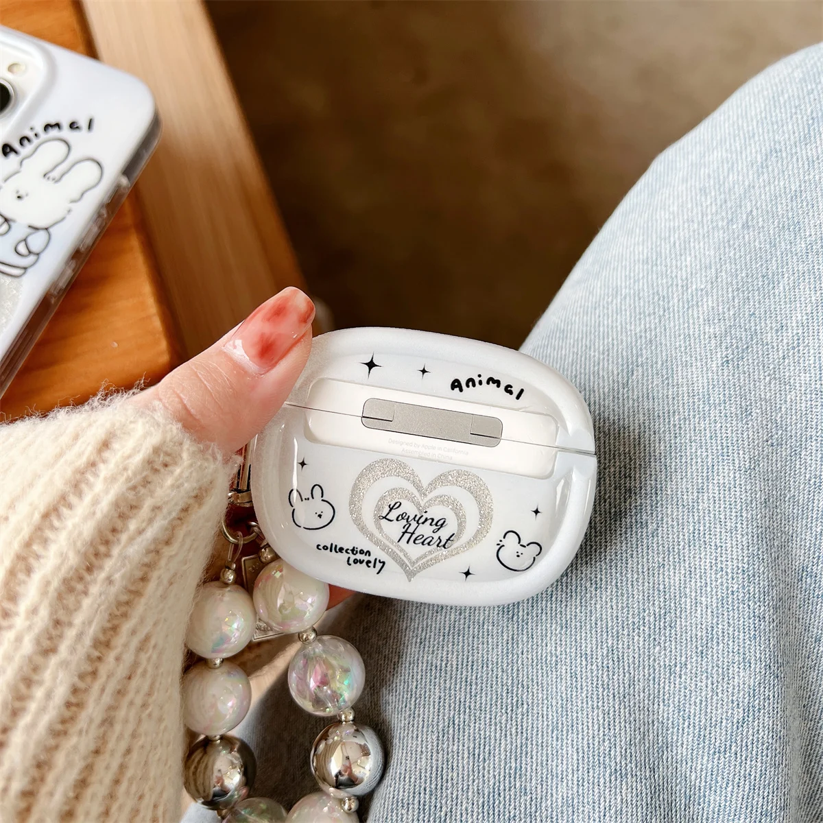 เคสชุดหูฟังแวววาวลายหัวใจสำหรับ Apple airpods 3 Pro 2 1เคสกระต่ายนิ่มสร้อยข้อมือฝาครอบกล่องหูฟังบลูทูธไร้สาย