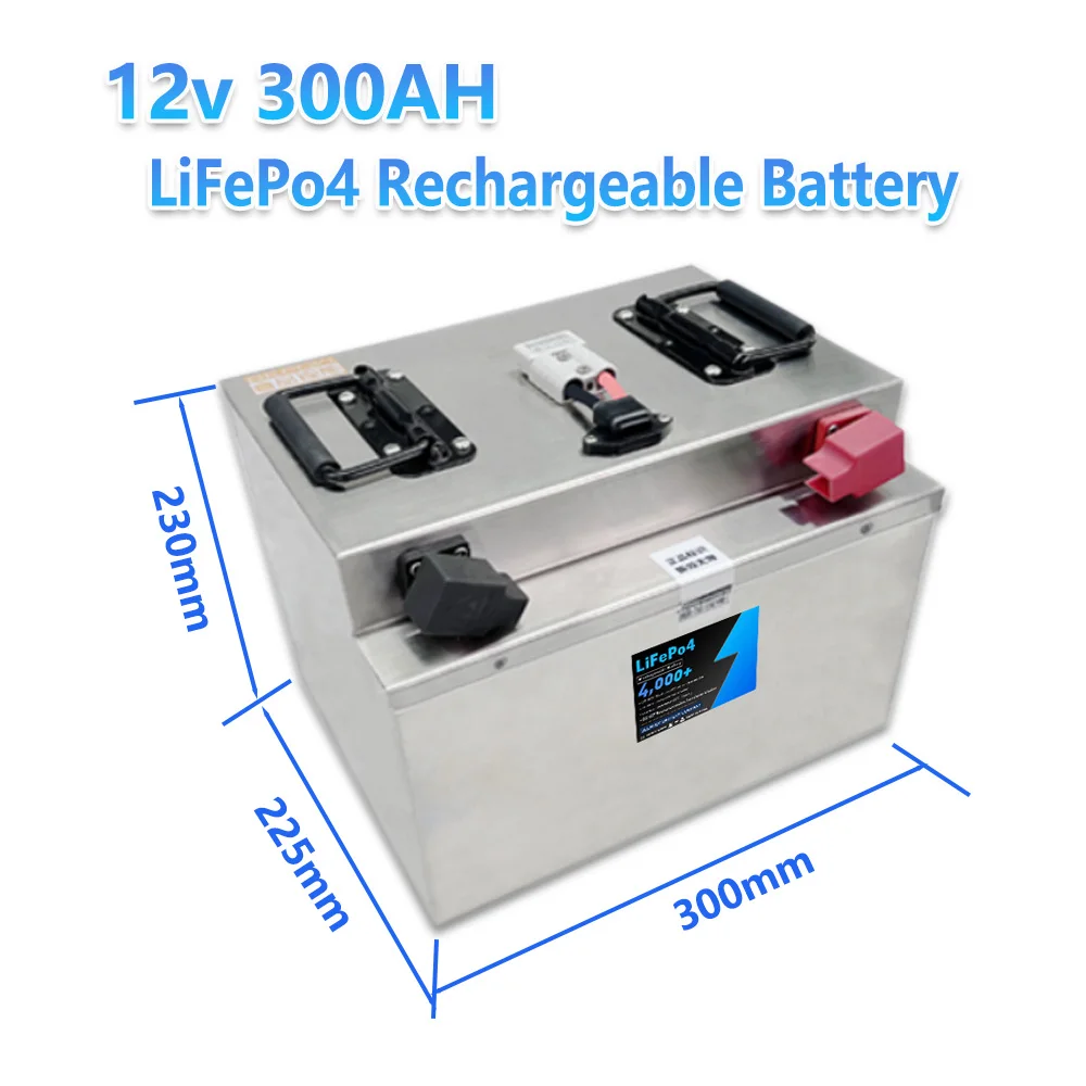 12V 300AH Large capacity Lifepo4 Rechargeable Battery Pack with BMS For Rv camping outdoor lighting mobile power + 20A charger