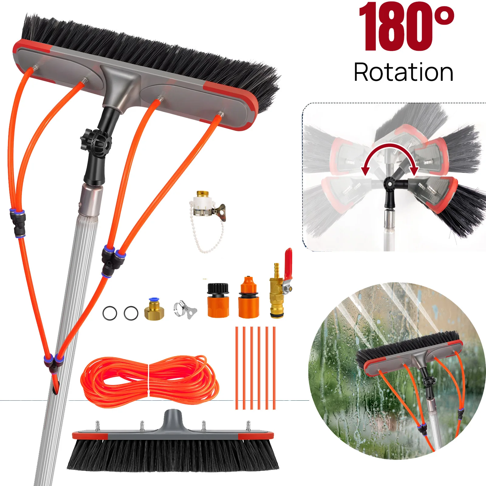 7m Water Fed Pole Brush Kit| Professional Window & Solar Panel Cleaning Kit with Brush | Extends for Window Solar Panel Gutters,